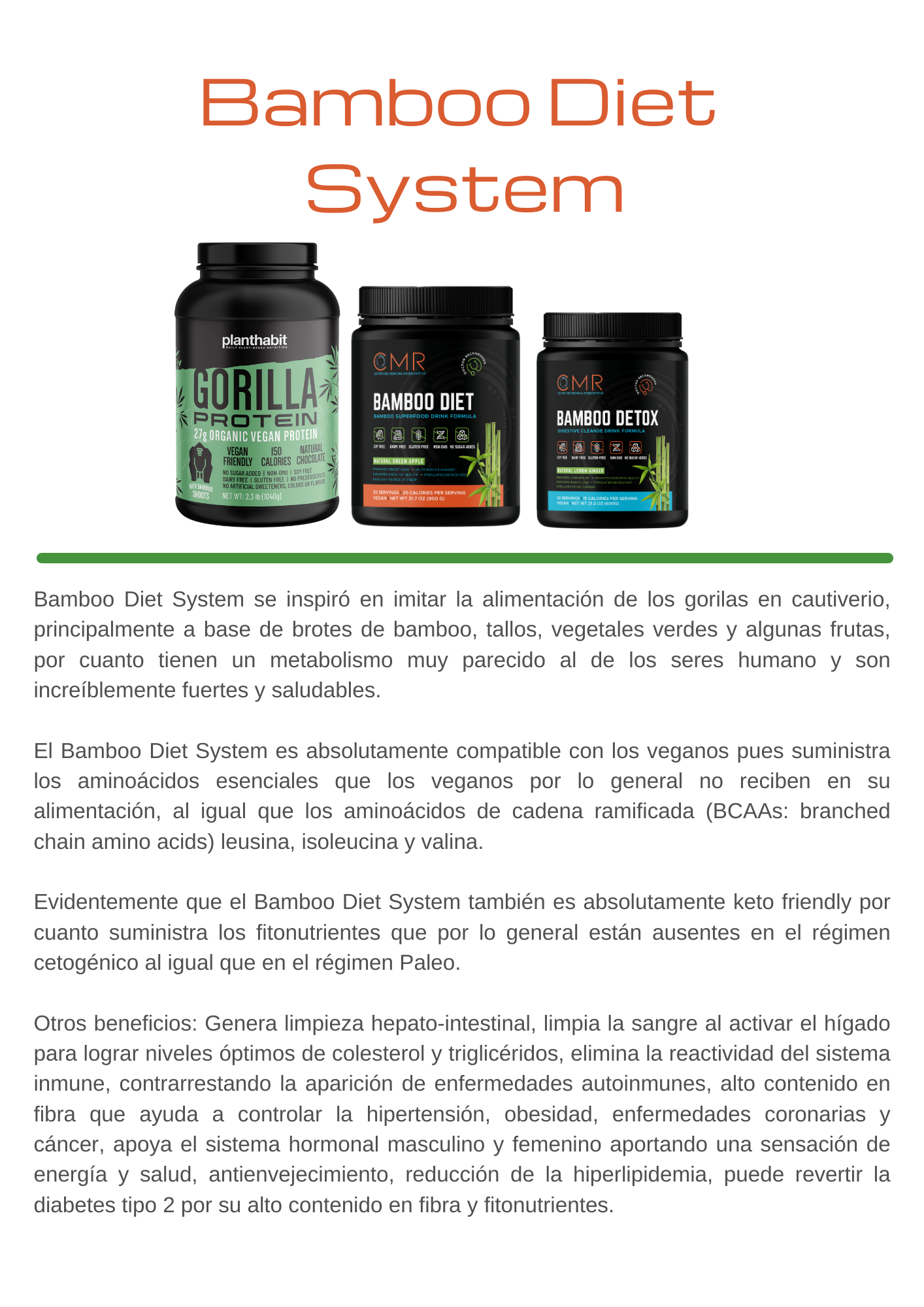 Bamboo Detox sabor lemon-ginger, Diet green apple y Gorilla Protein de chocolate